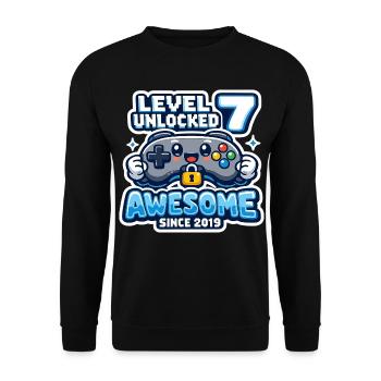 Level 7 Unlocked Awesome 2019 Geburtstag - Unisex Pullover - Schwarz - Vorne - Alina (178cm) & Michal (187cm)