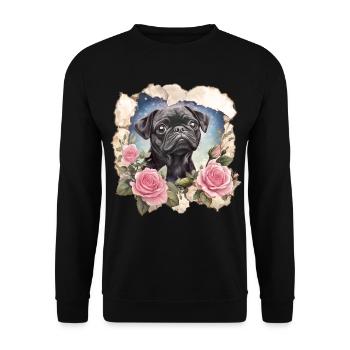 Schwarzer Mops - Unisex Pullover - Schwarz - Vorne - Alina (178cm) & Michal (187cm)