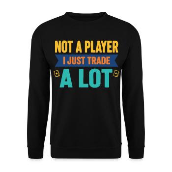 Ich bin kein Spieler, ich tausche einfach viel Sammelkarte - Unisex Pullover - Schwarz - Vorne - Alina (178cm) & Michal (187cm)