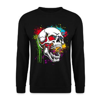 Totenkopf Skull auf bunten Flecken - Unisex Pullover - Schwarz - Vorne - Alina (178cm) & Michal (187cm)