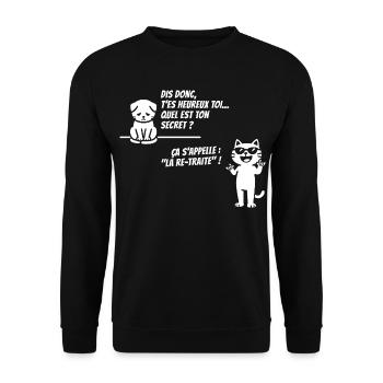 Le Secret des Chats Heureux (texte blanc) - Sweat-shirt Unisexe - noir - Devant - Alina (178cm) & Michal (187cm)