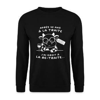 Retraite Humour : Vache Drôle (texte blanc) - Sweat-shirt Unisexe - noir - Devant - Alina (178cm) & Michal (187cm)