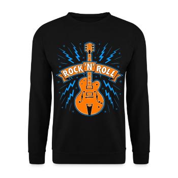 Rock'N'Roll-Banner mit Gitarre - Unisex Pullover - Schwarz - Vorne - Alina (178cm) & Michal (187cm)