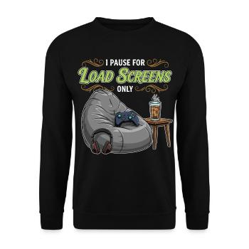 Gaming-Humor-Zitat-Pause-Ladebildschirme - Unisex Pullover - Schwarz - Vorne - Alina (178cm) & Michal (187cm)