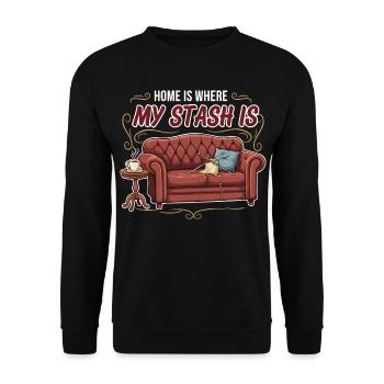Häkelhumor stricken Zuhause ist mein Vorrat - Unisex Pullover - Schwarz - Vorne - Alina (178cm) & Michal (187cm)