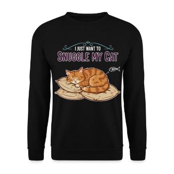 Red Cat Nap Humor Zitat: Kuschel meine Katze - Unisex Pullover - Schwarz - Vorne - Alina (178cm) & Michal (187cm)
