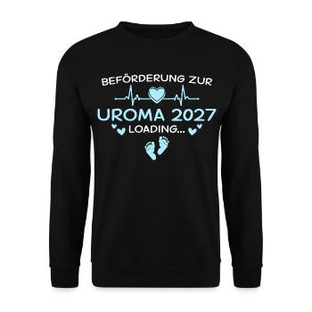 Uroma 2027 Herz Schwangerschaftsverkündung - Unisex Pullover - Schwarz - Vorne - Alina (178cm) & Michal (187cm)