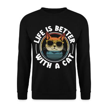 La vie est meilleure avec un chat - Chat avec des lunettes de soleil - Sweat-shirt Unisexe - noir - Devant - Alina (178cm) & Michal (187cm)