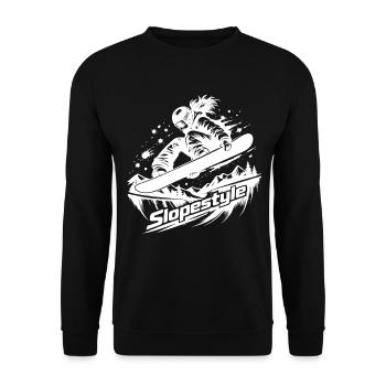 Slopestyle Snowboard Action in den Bergen - Unisex Pullover - Schwarz - Vorne - Alina (178cm) & Michal (187cm)