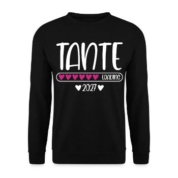 Tante 2027 loading mit Herzchen Ladebalken - Unisex Pullover - Schwarz - Vorne - Alina (178cm) & Michal (187cm)
