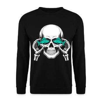Totenkopf mit Fisch - Unisex Pullover - Schwarz - Vorne - Alina (178cm) & Michal (187cm)