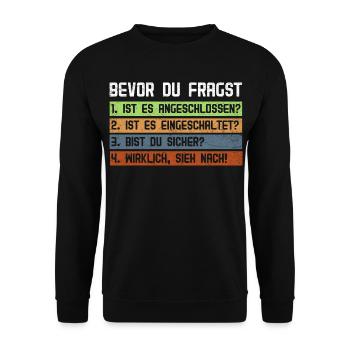 Computer BEVOR DU FRAGST 1.IST ES ANGESCHLOSSEN? - Unisex Pullover - Schwarz - Vorne - Alina (178cm) & Michal (187cm)
