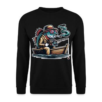Fishing Norway Funny Fish - Unisex Sweatshirt - black - Front - Alina (178cm) & Michal (187cm)