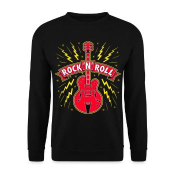 Guitar Rock 'N' Roll Banner - Unisex Pullover - Schwarz - Vorne - Alina (178cm) & Michal (187cm)