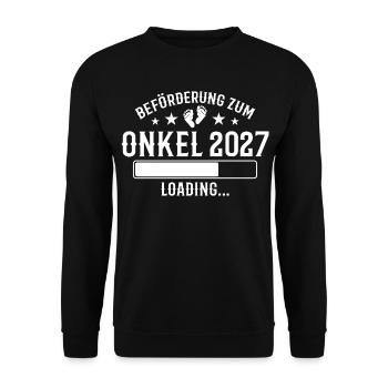 Werdender Onkel 2027 Schwangerschaft Verkündung - Unisex Pullover - Schwarz - Vorne - Alina (178cm) & Michal (187cm)