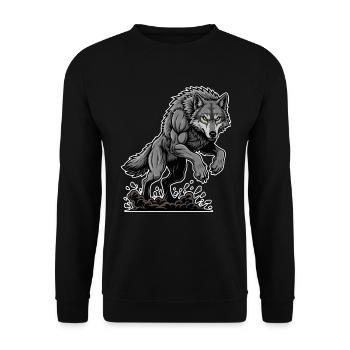 Werwolf Mighty Racing Maskottchen Wolf - Unisex Pullover - Schwarz - Vorne - Alina (178cm) & Michal (187cm)