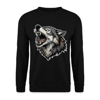 Loup Sauvage Hurlant Mascotte Alpha Wolf - Sweat-shirt Unisexe - noir - Devant - Alina (178cm) & Michal (187cm)
