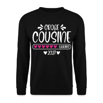 Große Cousine 2027 loading Herzchen Ladebalken - Unisex Pullover - Schwarz - Vorne - Alina (178cm) & Michal (187cm)