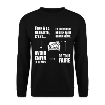 Die Kunst des Nichtstuns (weißer Text) - Unisex Pullover - Schwarz - Vorne - Alina (178cm) & Michal (187cm)