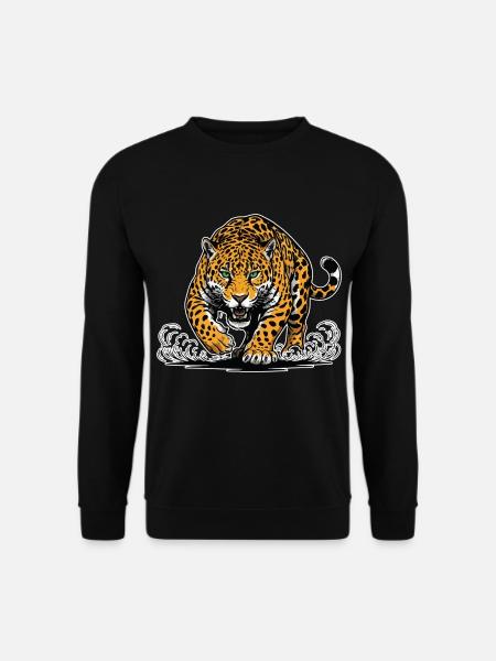 Jaguar-Leopard greift Wassermaskottchen Räuber an - Unisex Pullover - Schwarz