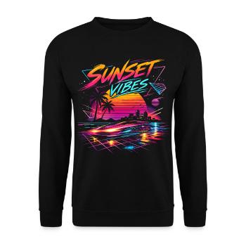 Sunset Vibes 80s Neon Design - Unisex Sweatshirt - black - Front - Alina (178cm) & Michal (187cm)