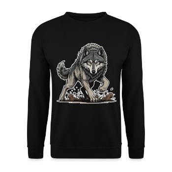 Wild Gray Wolf Walking Mascot Wolf Alpha - Unisex Sweatshirt - black - Front - Alina (178cm) & Michal (187cm)