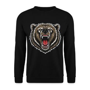 Wild Grizzly Bear Anger Logo Maskottchen Bär - Unisex Pullover - Schwarz - Vorne - Alina (178cm) & Michal (187cm)