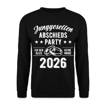 JGA 2026 Junggesellenabschied | Name eintragen - Unisex Pullover - Schwarz - Vorne - Alina (178cm) & Michal (187cm)