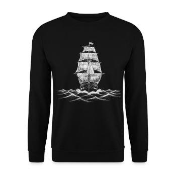 Bateau à voilier blanc dessinant une impression d’art - Sweat-shirt Unisexe - noir - Devant - Alina (178cm) & Michal (187cm)