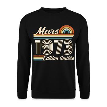 53rd Birthday Gift - Born in March 1973 - Unisex Sweatshirt - black - Front - Alina (178cm) & Michal (187cm)