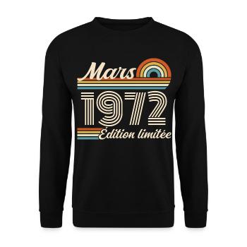 54th Birthday Gift - Born in March 1972 - Unisex Sweatshirt - black - Front - Alina (178cm) & Michal (187cm)