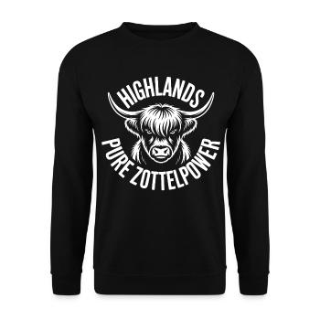 Highland Kuh Emblem - Unisex Pullover - Schwarz - Vorne - Alina (178cm) & Michal (187cm)