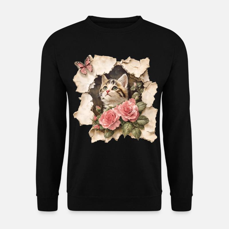 Katze mit Schmetterling - Unisex Pullover - Schwarz