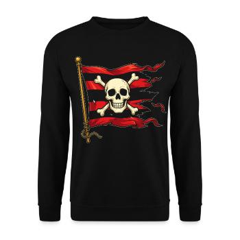 Totenkopf auf Piratenflagge - Unisex Pullover - Schwarz - Vorne - Alina (178cm) & Michal (187cm)