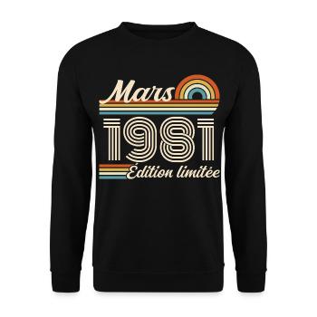 45th Birthday Gift - Born in March 1981 - Unisex Sweatshirt - black - Front - Alina (178cm) & Michal (187cm)