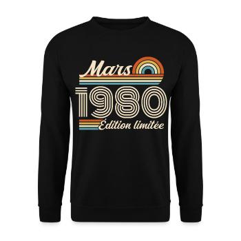 46th Birthday Gift - Born in March 1980 - Unisex Sweatshirt - black - Front - Alina (178cm) & Michal (187cm)