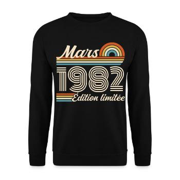 44e Cadeau d’anniversaire - Né en mars 1982 - Sweat-shirt Unisexe - noir - Devant - Alina (178cm) & Michal (187cm)