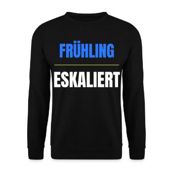 Frühling eskaliert Shirt – Lustiges Frühlingsfest  - Unisex Pullover - Schwarz - Vorne - Alina (178cm) & Michal (187cm)