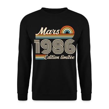 40e Cadeau d’anniversaire - Né en mars 1986 - Sweat-shirt Unisexe - noir - Devant - Alina (178cm) & Michal (187cm)