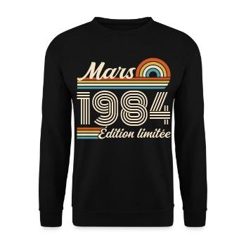 42nd Birthday Gift - Born in March 1984 - Unisex Sweatshirt - black - Front - Alina (178cm) & Michal (187cm)