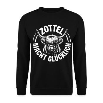 Highlands Highland Rinder Zottel macht glücklich - Unisex Pullover - Schwarz - Vorne - Alina (178cm) & Michal (187cm)