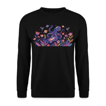Cosmic Octopus in the Realm of Flowers Abstract Art - Unisex Sweatshirt - black - Front - Alina (178cm) & Michal (187cm)