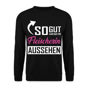 So gut kann nur eine Fleischerin aussehen - Unisex Pullover - Schwarz - Vorne - Alina (178cm) & Michal (187cm)