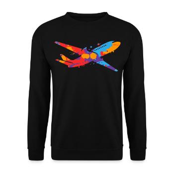 Flugzeug bunt Flieger Kinder Herren Jungen Pilot - Unisex Pullover - Schwarz - Vorne - Alina (178cm) & Michal (187cm)