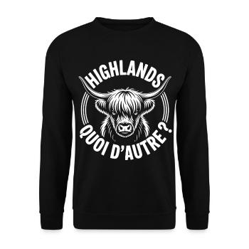 Vache Highland Écossaise – Highland Cow - Sweat-shirt Unisexe - noir - Devant - Alina (178cm) & Michal (187cm)