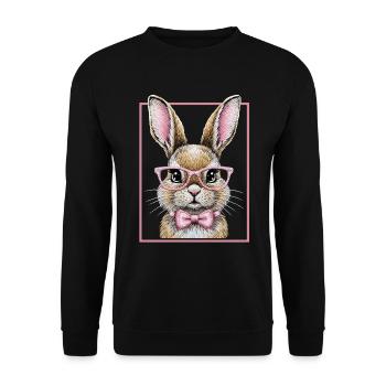 Cute Bunny mit Brille – Lustiges Hasendesign  - Unisex Pullover - Schwarz - Vorne - Alina (178cm) & Michal (187cm)