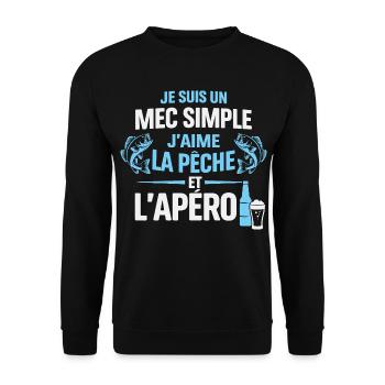 Mec Simple J’Aime La Pêche Et L’ Apéro Humour  - Sweat-shirt Unisexe - noir - Devant - Alina (178cm) & Michal (187cm)