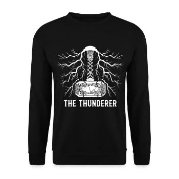 Der Donnerer Thors Hammer Mjölnir Blitz - Unisex Pullover - Schwarz - Vorne - Alina (178cm) & Michal (187cm)
