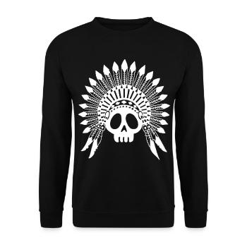 Indian Chief Skull (Weiß) - Unisex Pullover - Schwarz - Vorne - Alina (178cm) & Michal (187cm)