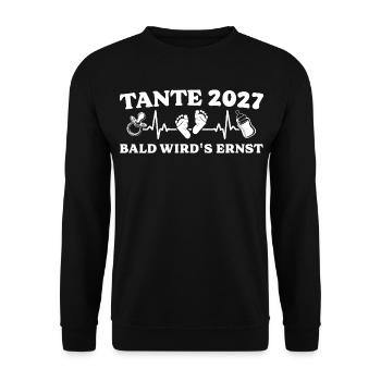 Tante 2027 Bald wird's ernst Geschenk Baby - Unisex Pullover - Schwarz - Vorne - Alina (178cm) & Michal (187cm)